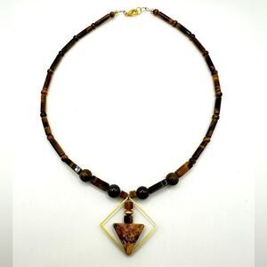 17" Revived Tiger's Eye, Picture Jasper, and Azurite beaded necklace!